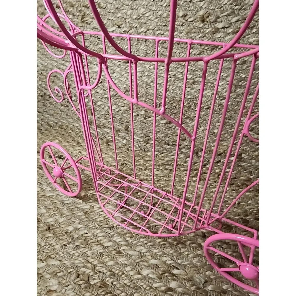 PINK PRINCESS CINDERELLA’S CARRIAGE WIRE WALL SHELF WITH HOOKS 22” HOME DECOR